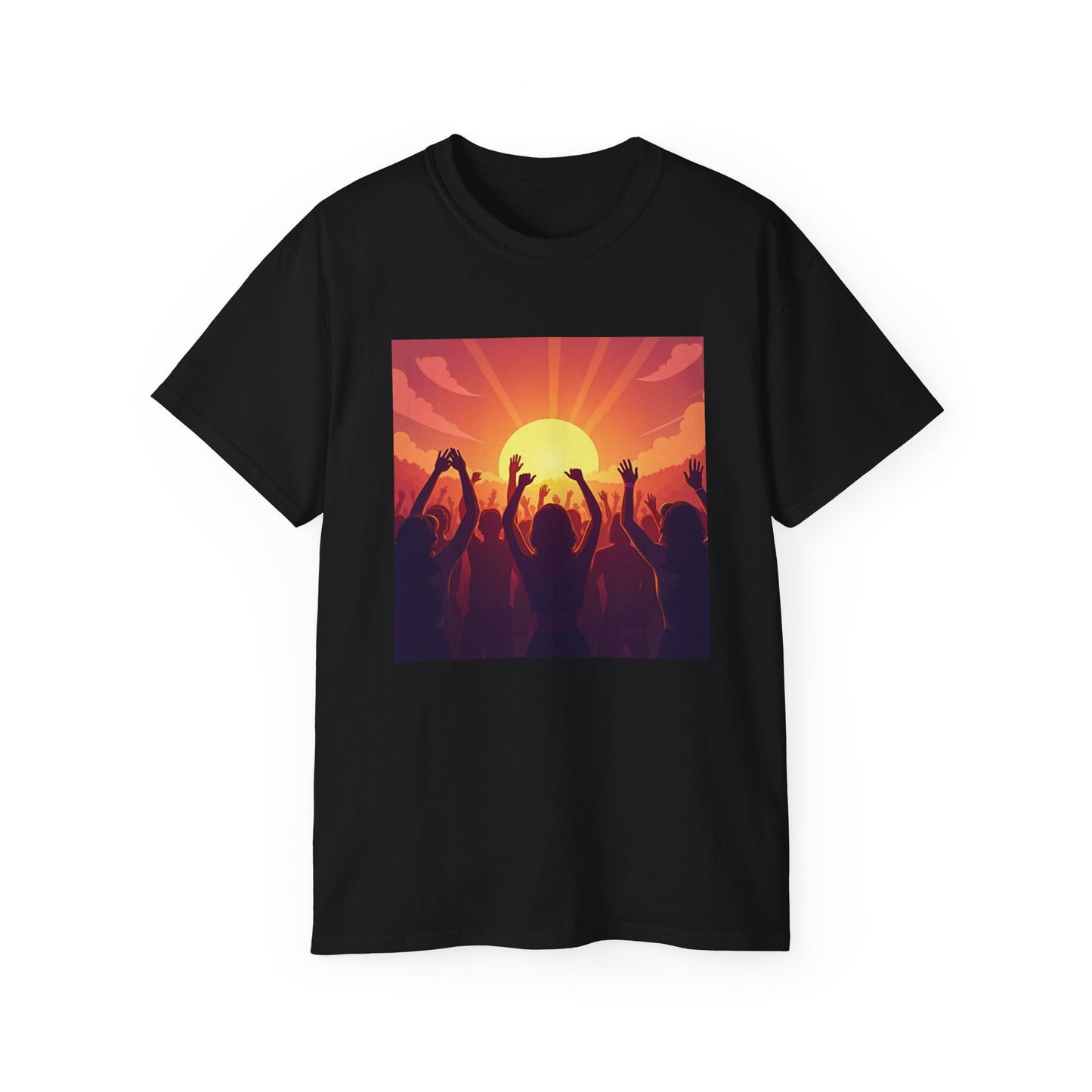 Festival T-Shirt | Sunset Celebration | Vibrant Energy Tee | Festival Vibes | Cosmic Glow | Crowd At Festival