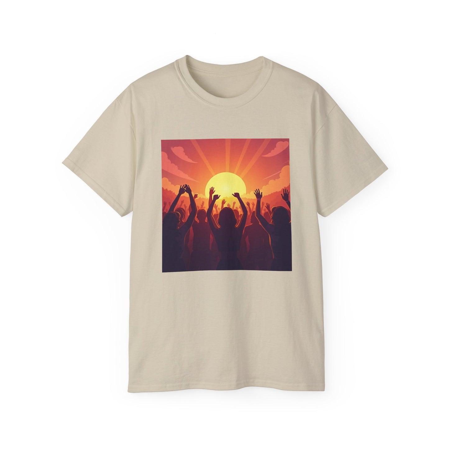 Festival T-Shirt | Sunset Celebration | Vibrant Energy Tee | Festival Vibes | Cosmic Glow | Crowd At Festival