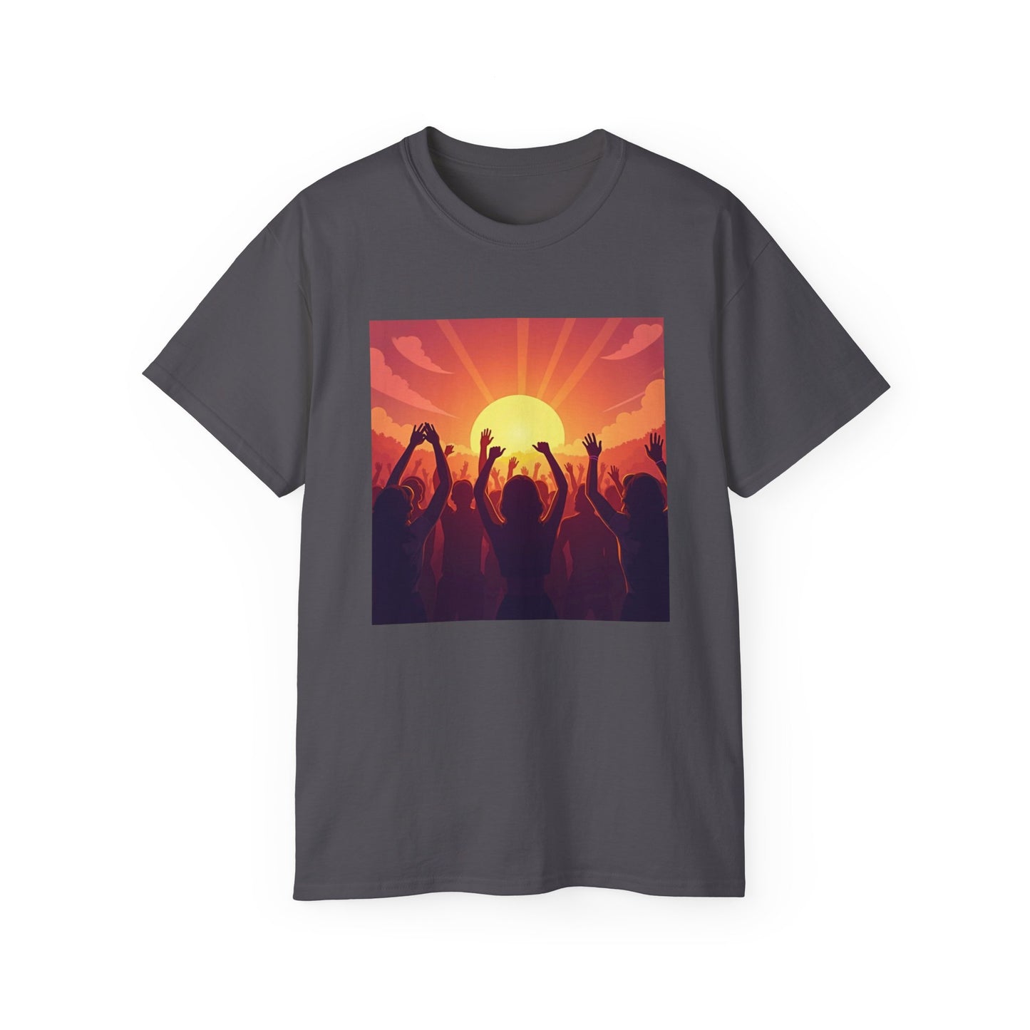Festival T-Shirt | Sunset Celebration | Vibrant Energy Tee | Festival Vibes | Cosmic Glow | Crowd At Festival
