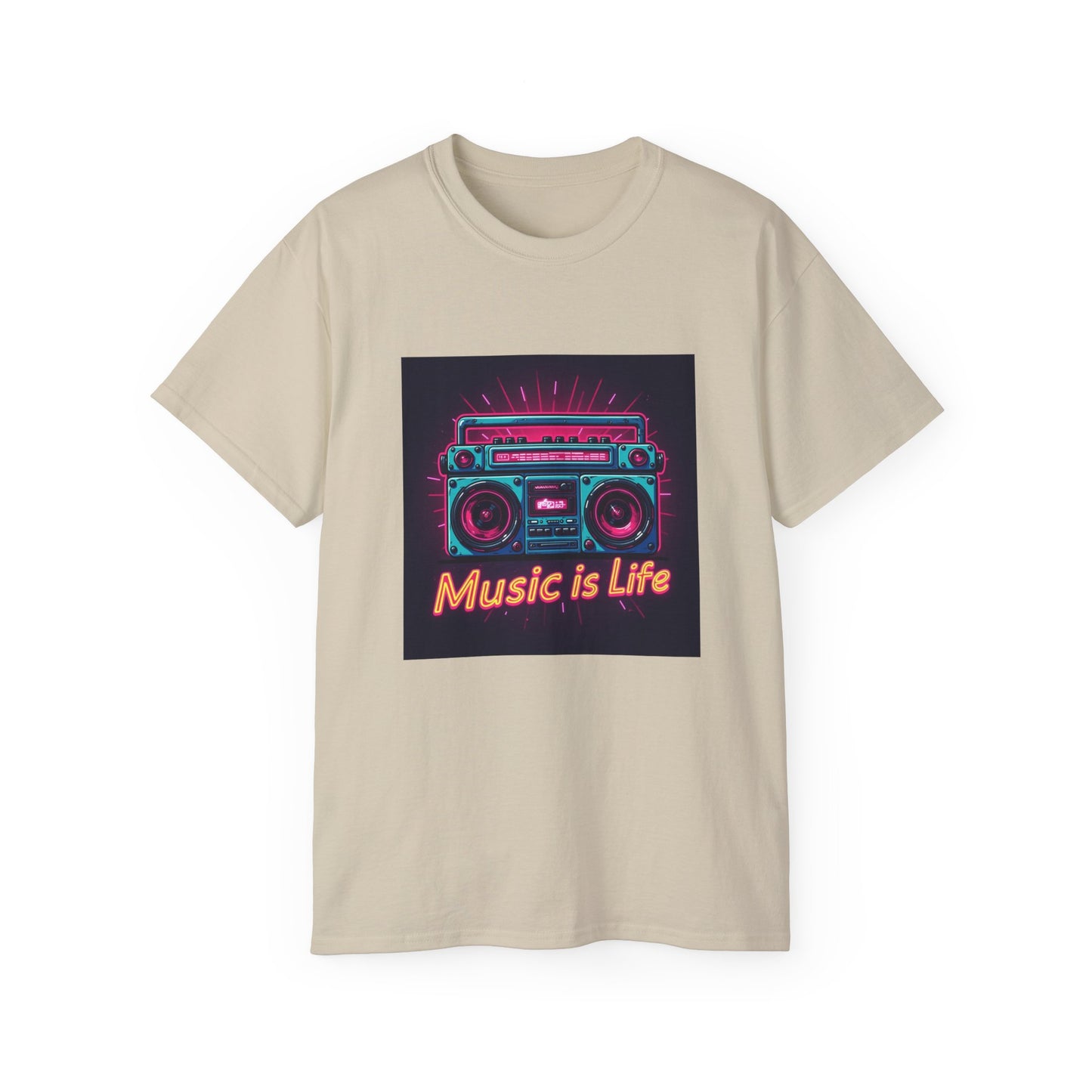 Music Is Life T-Shirt | Boombox | 80s Music | Neon Design Tee