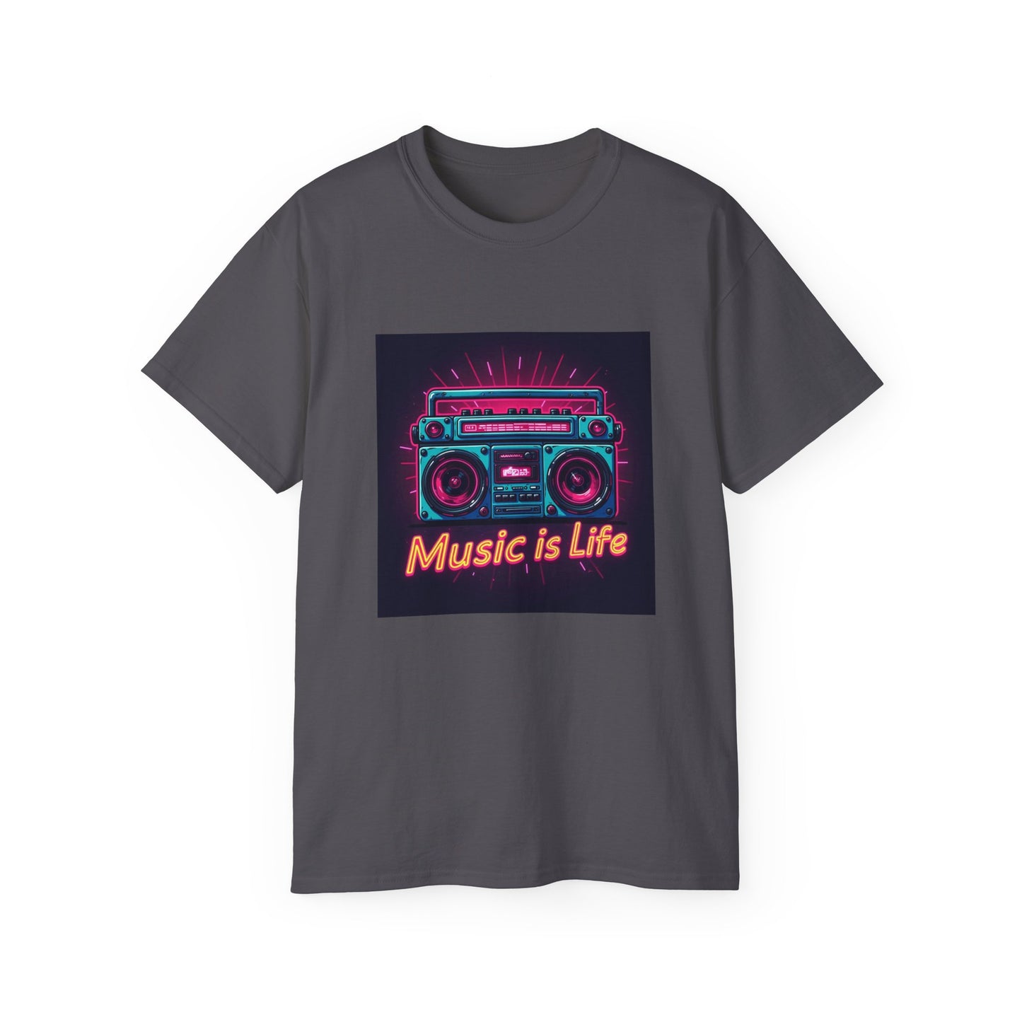 Music Is Life T-Shirt | Boombox | 80s Music | Neon Design Tee