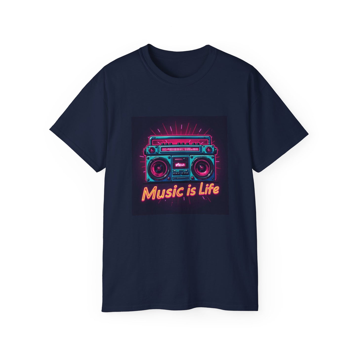 Music Is Life T-Shirt | Boombox | 80s Music | Neon Design Tee