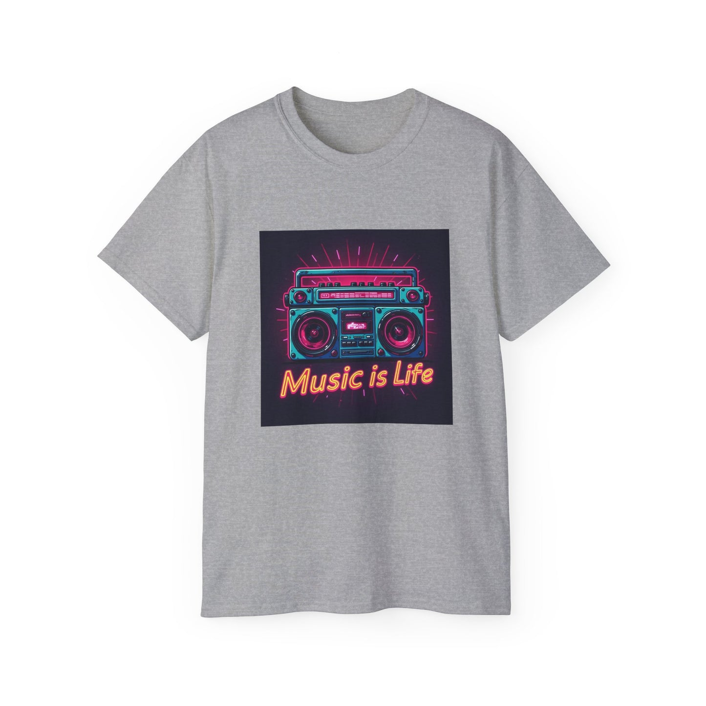 Music Is Life T-Shirt | Boombox | 80s Music | Neon Design Tee