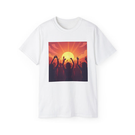 Festival T-Shirt | Sunset Celebration | Vibrant Energy Tee | Festival Vibes | Cosmic Glow | Crowd At Festival